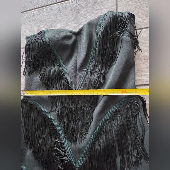 Emerald‎ Green Strapless Fringe Mini Dress Sz M Bandage Fitted Sweetheart Neck - Picture 8 of 11